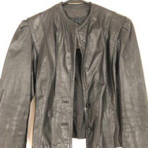 VINTAGE LEATHER BELTED CROPPED JACKET